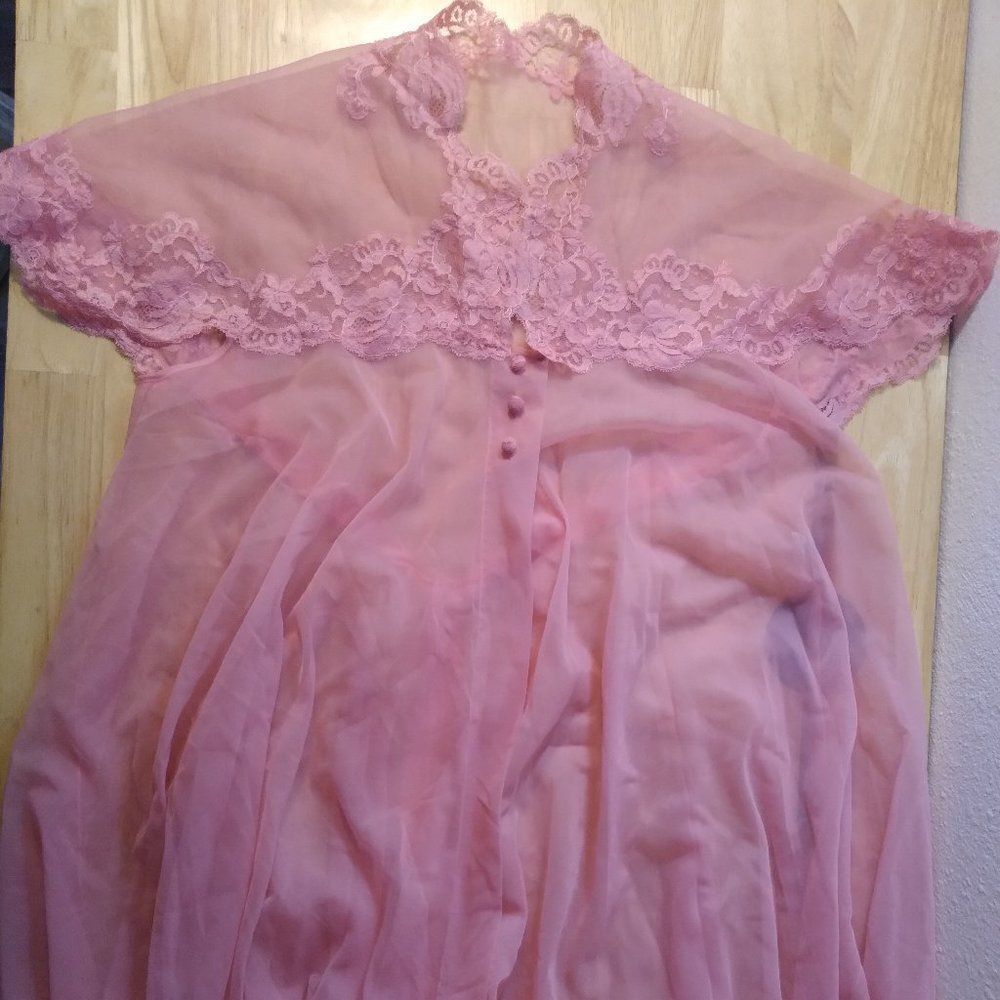 Vintage 50s Vanity Fair Tricot Nylon Night Gown Negligee Pink